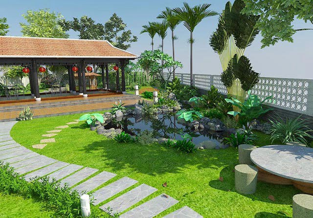 Thiết kế sân vườn nhà vườn nghỉ dưỡng
